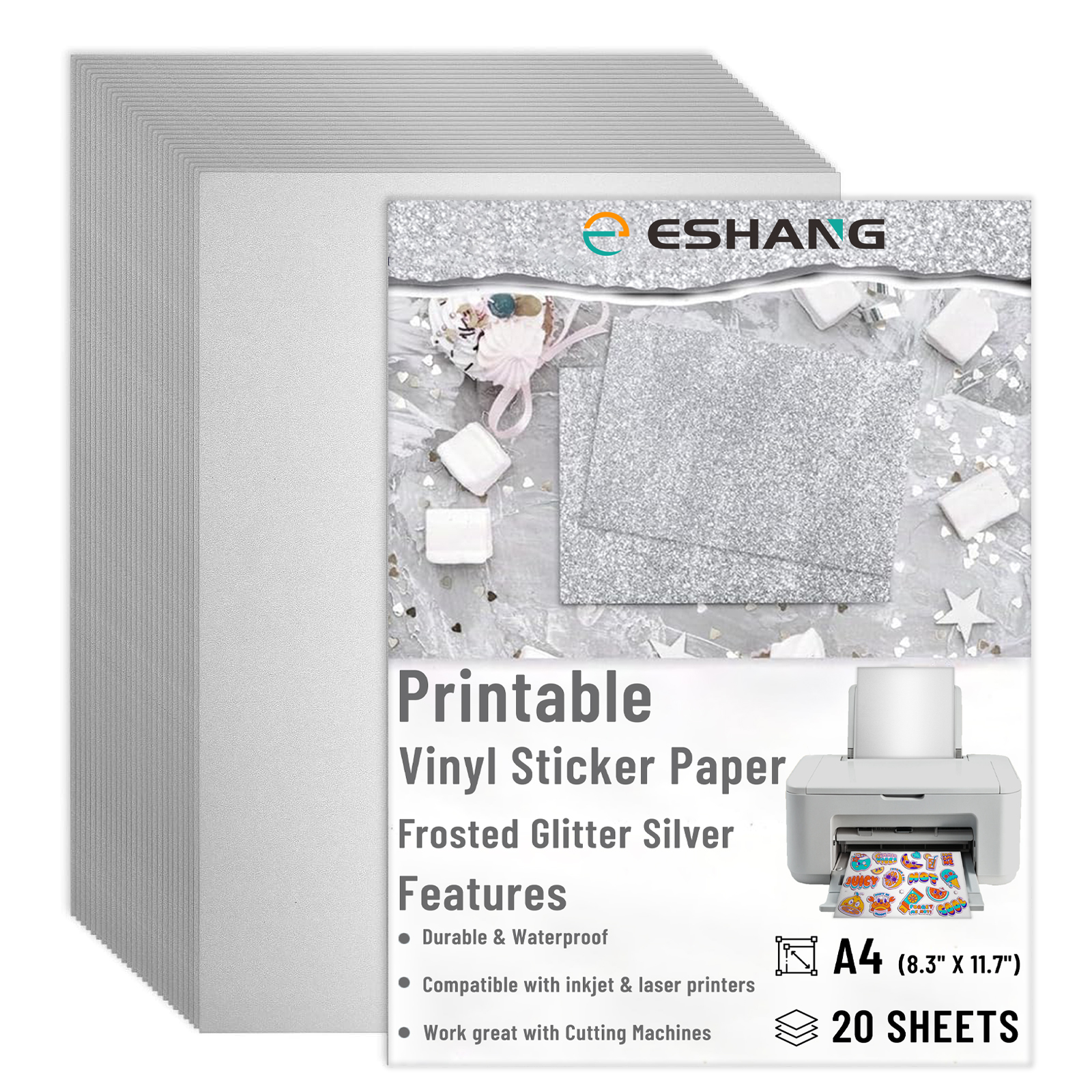 Commercial Vinyl Printing - 20 Sheets A4 Size Frosted Glitter