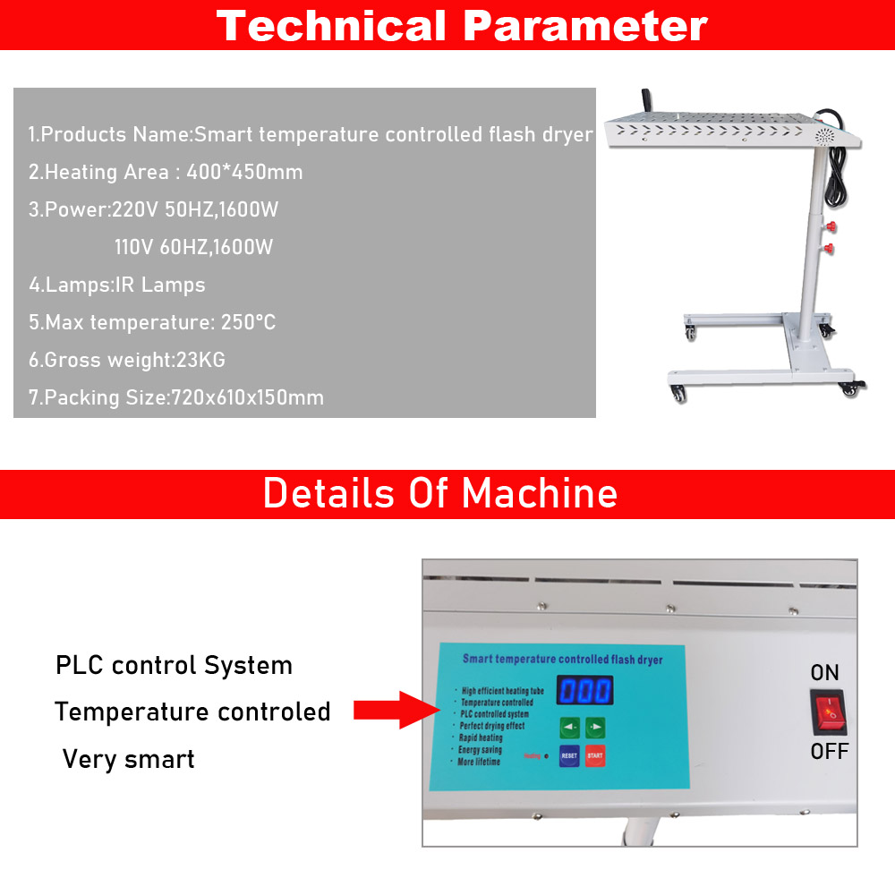 40x40cm/16x16inch 1.6KW Infrar - Flash Dryer Screen Print avis et prix